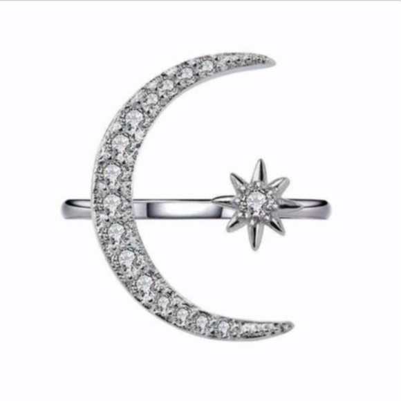 Silver Moon Star Diamond Ring - Picture 4 of 5